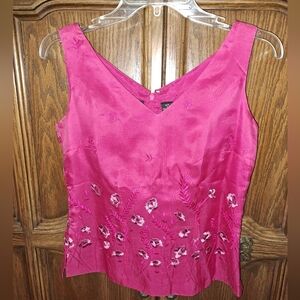 Dana Buchman Fuchsia Floral Embroidered Blouse